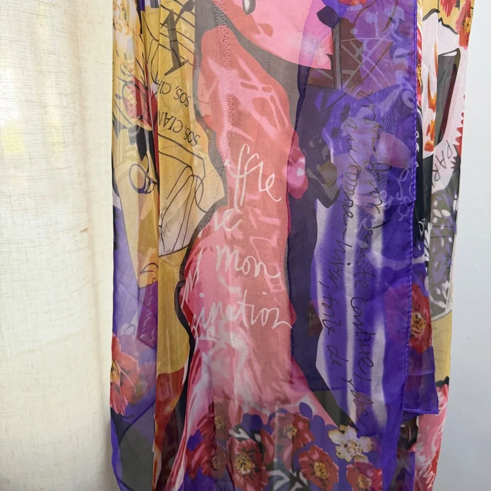 Christian Dior Silk Chiffon Scarf Floral Paris‎ Graphic Purple Italy  66